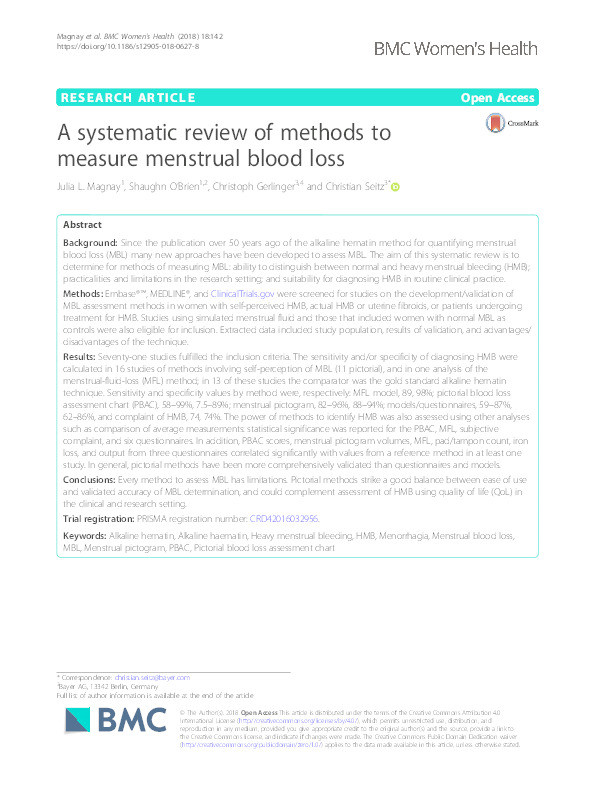 A systematic review of methods to measure menstrual blood loss Thumbnail