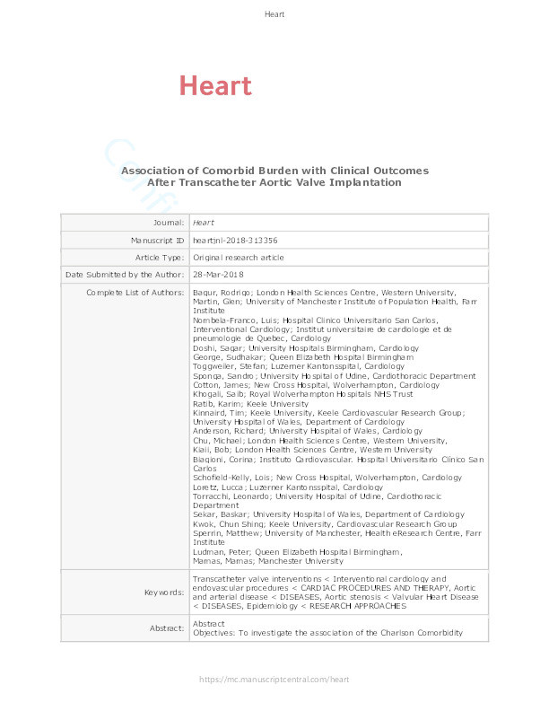 Association of comorbid burden with clinical outcomes after transcatheter aortic valve implantation Thumbnail