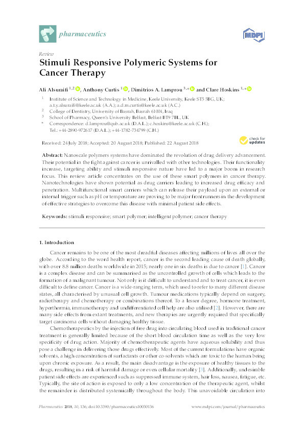 Stimuli Responsive Polymeric Systems for Cancer Therapy. Thumbnail