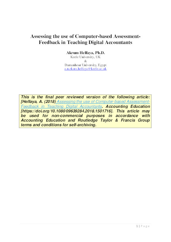 Assessing the use of computer-based assessment-feedback in teaching digital accountants Thumbnail