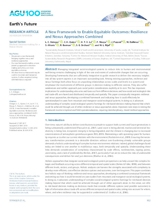 A New Framework to Enable Equitable Outcomes: Resilience and Nexus Approaches Combined Thumbnail