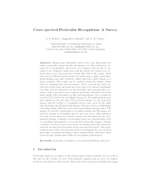 Cross-spectral Periocular Recognition: a Survey Thumbnail