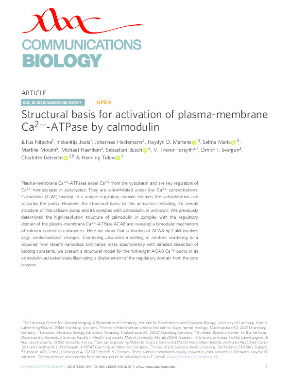 Structural basis for activation of plasma-membrane Ca(2+)-ATPase by calmodulin Thumbnail