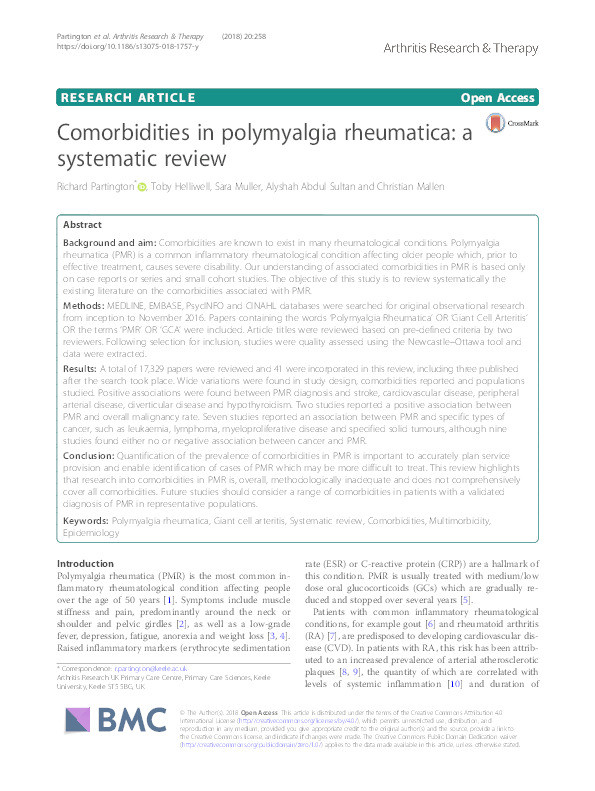 Comorbidities in polymyalgia rheumatica: a systematic review Thumbnail