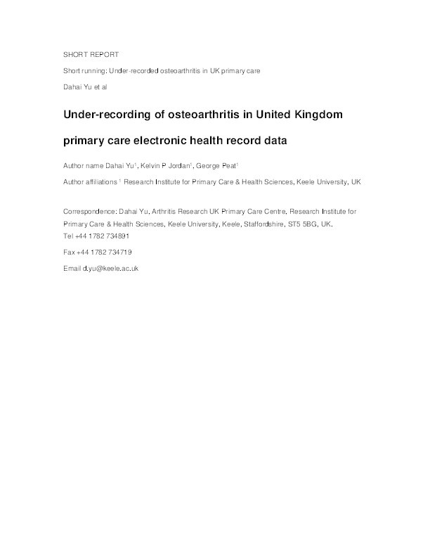 Validation of hip osteoarthritis diagnosis recording in the UK Clinical Practice Research Datalink Thumbnail