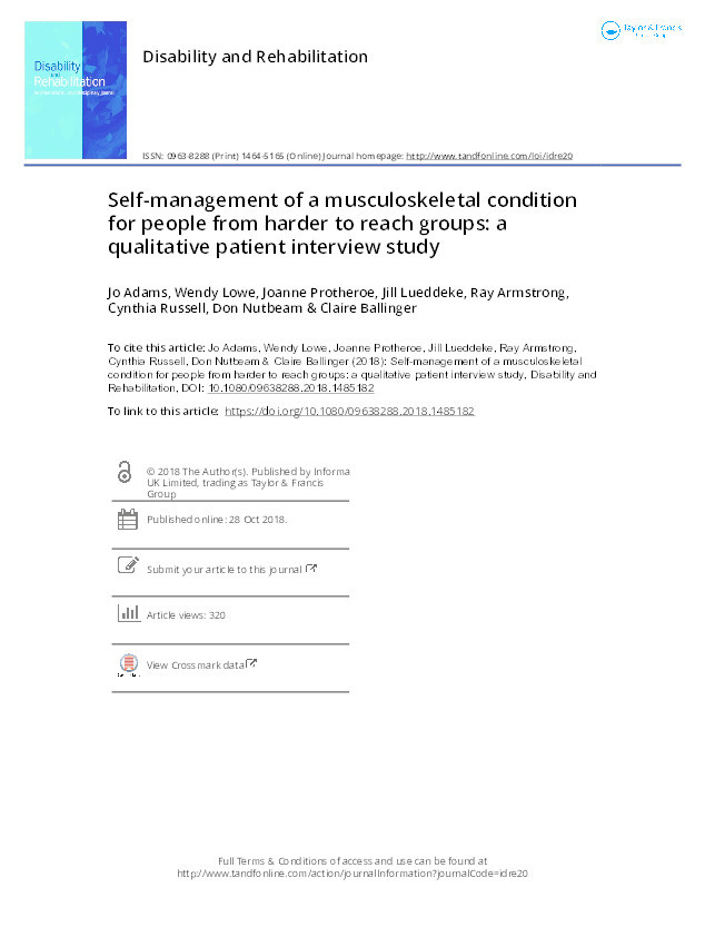 Self-management of a musculoskeletal condition for people from harder to reach groups: a qualitative patient interview study. Thumbnail