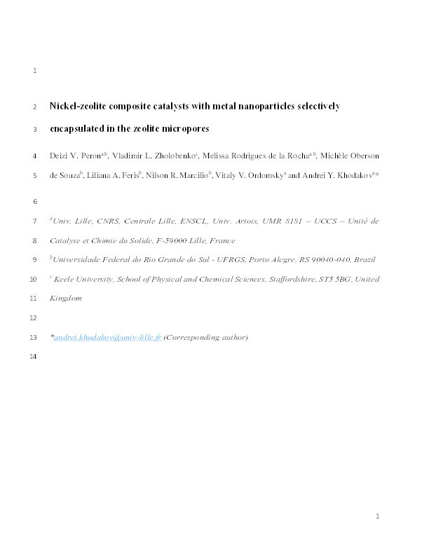 Nickel-zeolite composite catalysts with metal nanoparticles selectively encapsulated in the zeolite micropores Thumbnail