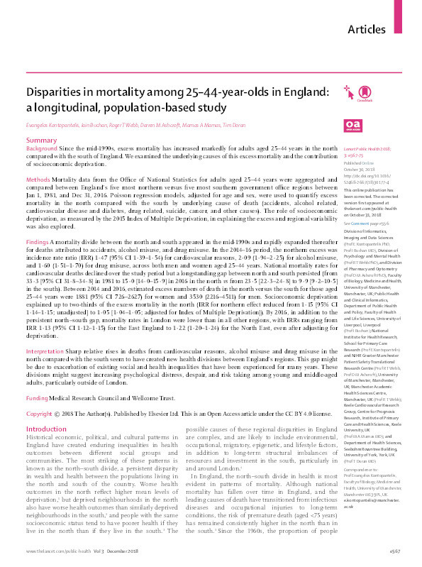 Disparities in mortality among 25–44-year-olds in England: a longitudinal, population-based study Thumbnail