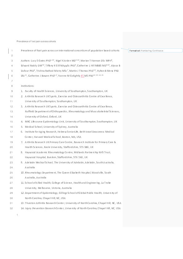 Prevalence of foot pain across an international consortium of population based cohorts. Thumbnail