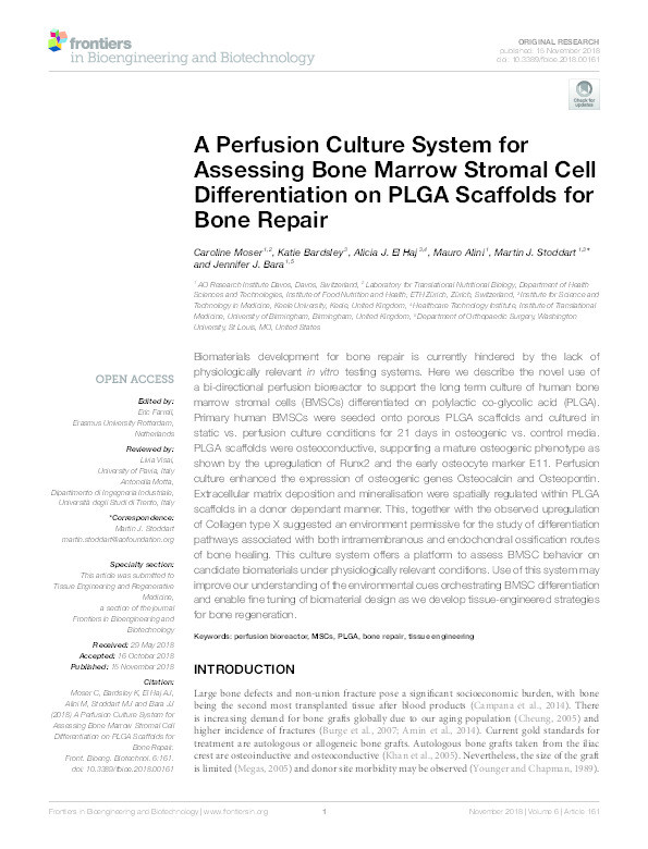 A Perfusion Culture System for Assessing Bone Marrow Stromal Cell Differentiation on PLGA Scaffolds for Bone Repair Thumbnail