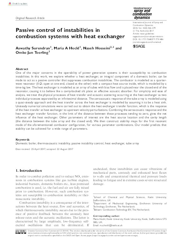 Passive control of instabilities in combustion systems with heat exchanger Thumbnail