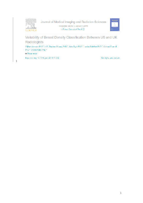 Variability of Breast Density Classification Between US and UK Radiologists Thumbnail