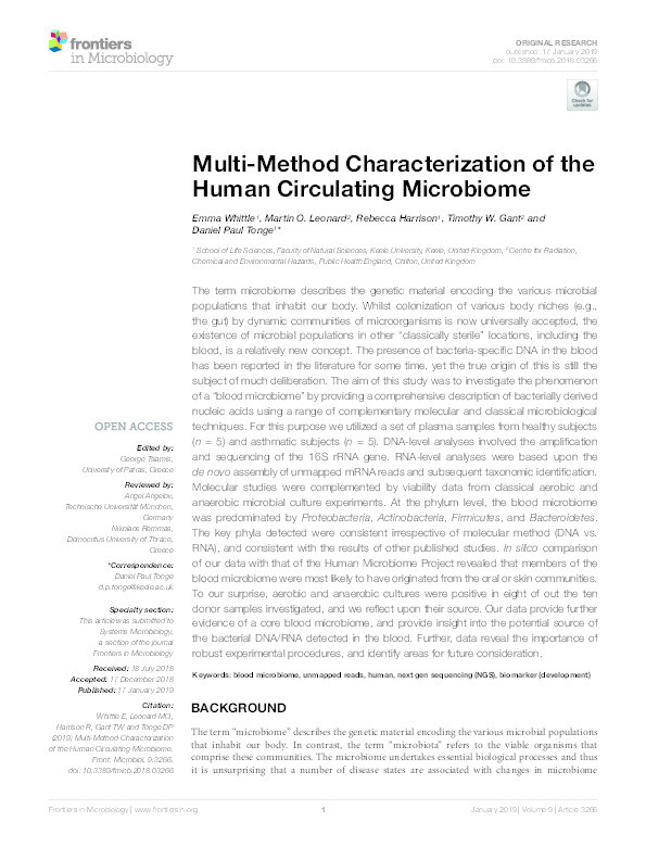 Multi-Method Characterisation of the Human Circulating Microbiome Thumbnail