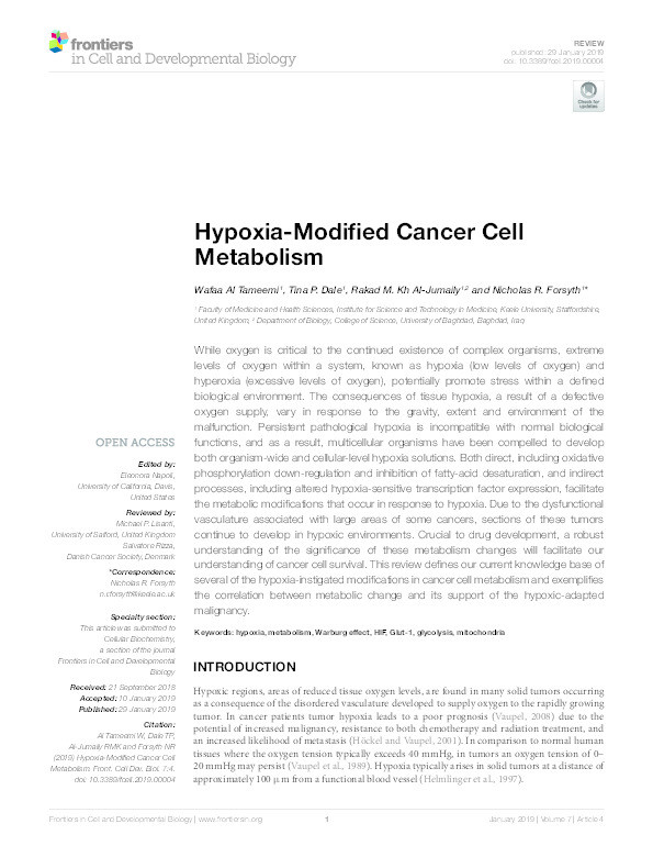 Hypoxia-modified cancer cell metabolism Thumbnail