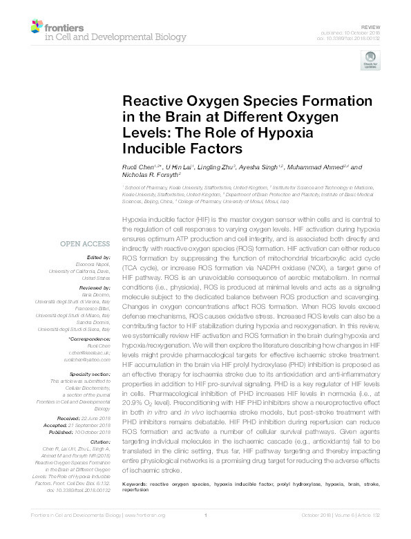 Reactive Oxygen Species Formation in the Brain at Different Oxygen Levels: The Role of Hypoxia Inducible Factors. Thumbnail