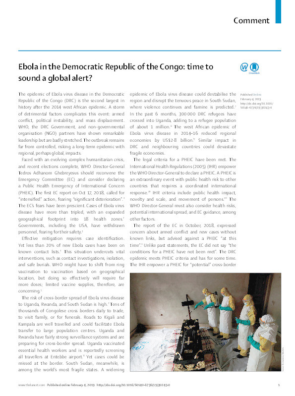 Ebola in the Democratic Republic of the Congo: time to sound a global alert? Thumbnail
