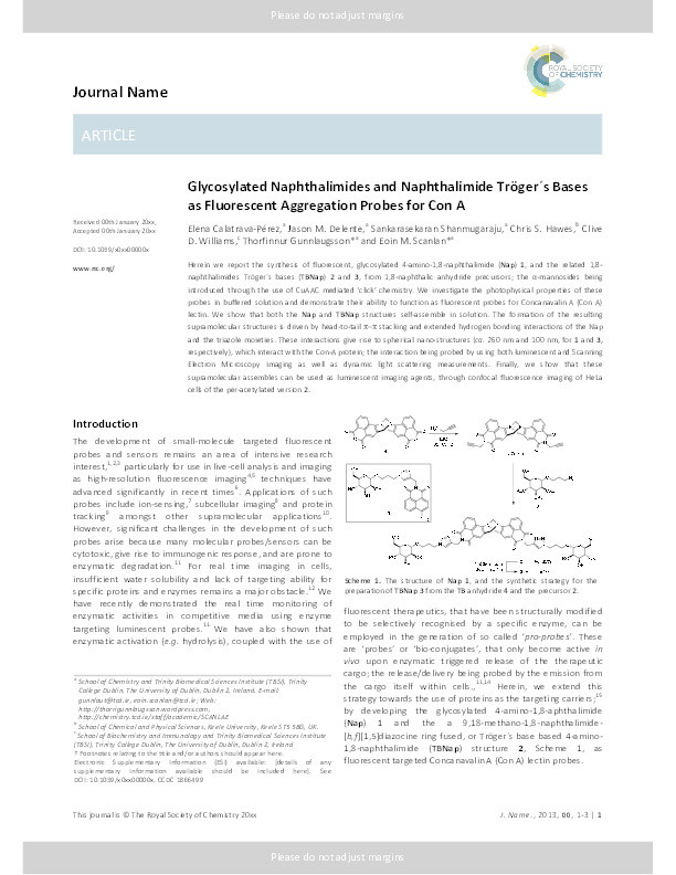 Glycosylated naphthalimides and naphthalimide Tröger's bases as fluorescent aggregation probes for Con A. Thumbnail