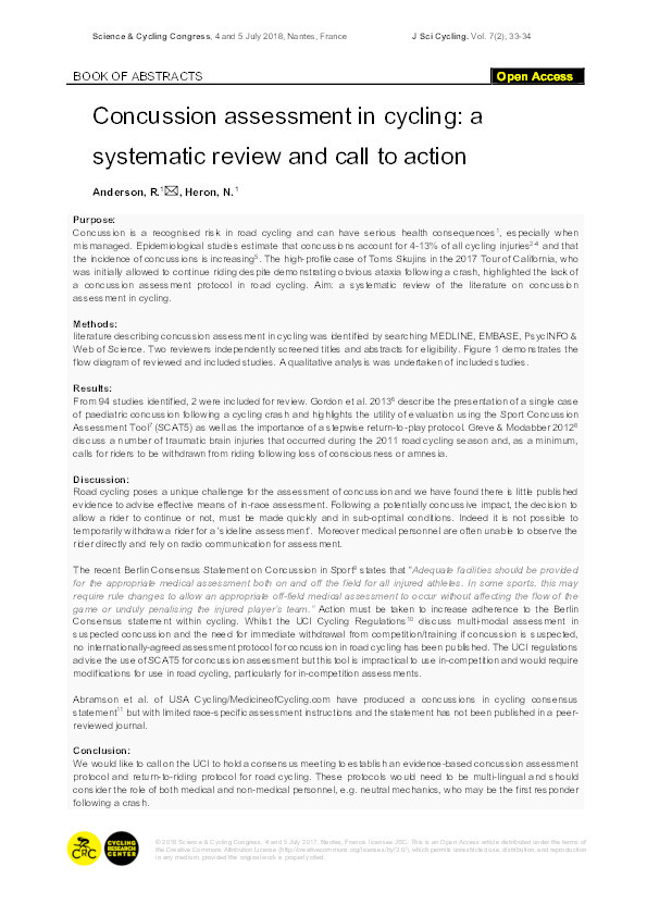 Concussion assessment in cycling: a systematic review and call to action Thumbnail
