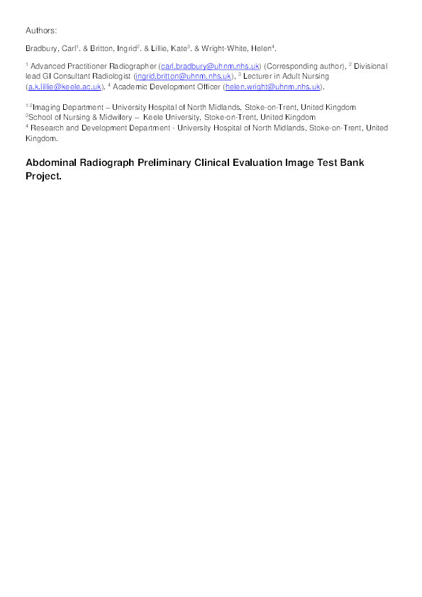 Abdominal radiograph preliminary clinical evaluation image test bank project Thumbnail