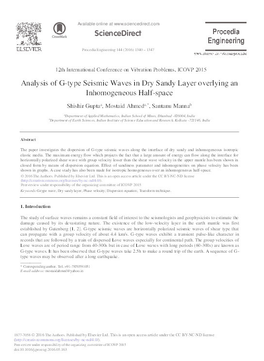 Analysis of G-type Seismic Waves in Dry Sandy Layer overlying an Inhomogeneous Half-space Thumbnail