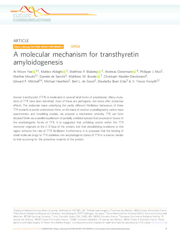 A molecular mechanism for transthyretin amyloidogenesis. Thumbnail