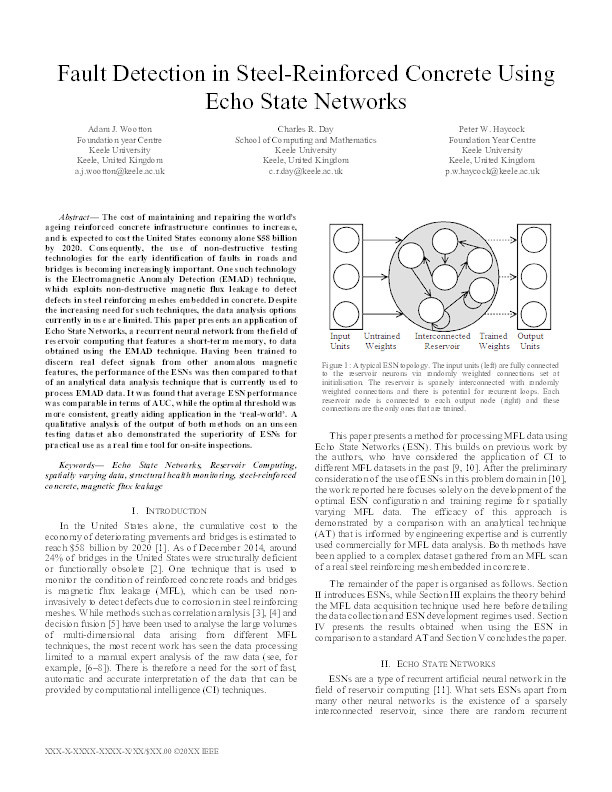 Fault Detection in Steel-Reinforced Concrete Using Echo State Networks Thumbnail