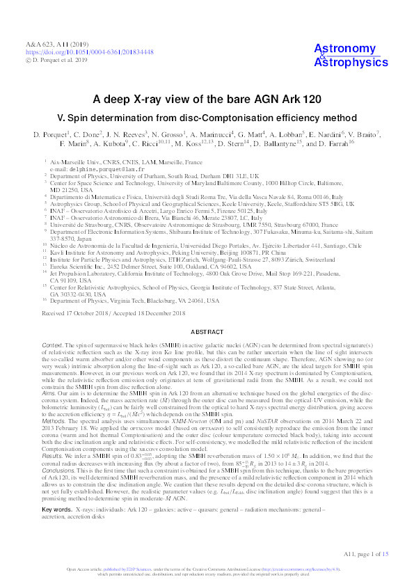 A deep X-ray view of the bare AGN Ark 120 - V. Spin determination from disc-Comptonisation efficiency method Thumbnail