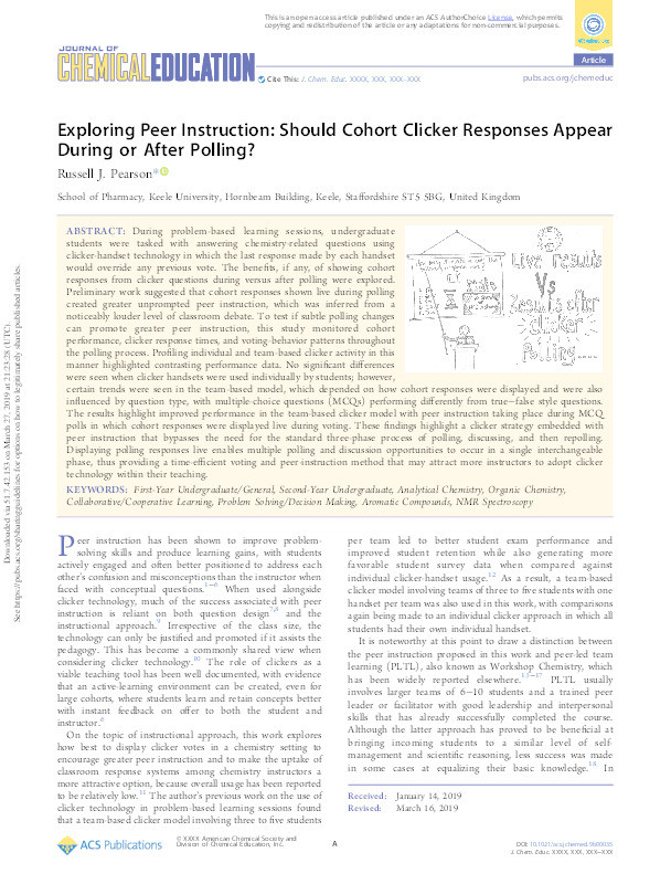 Exploring Peer Instruction: Should Cohort Clicker Responses Appear During or After Polling? Thumbnail