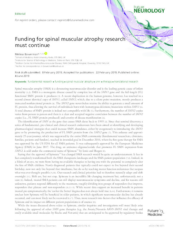 Funding for spinal muscular atrophy research must continue Thumbnail