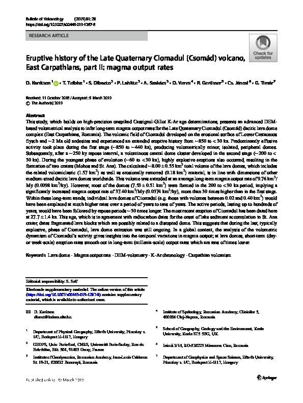 Eruptive history of the Late Quaternary Ciomadul (Csomád) volcano, East Carpathians, part II: magma output rates Thumbnail