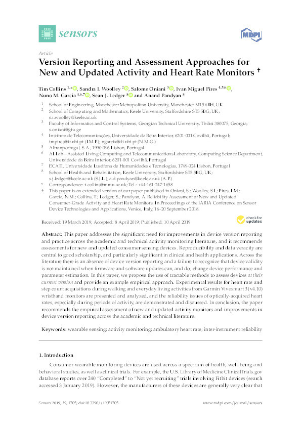 Version Reporting and Assessment Approaches for New and Updated Activity and Heart Rate Monitors Thumbnail