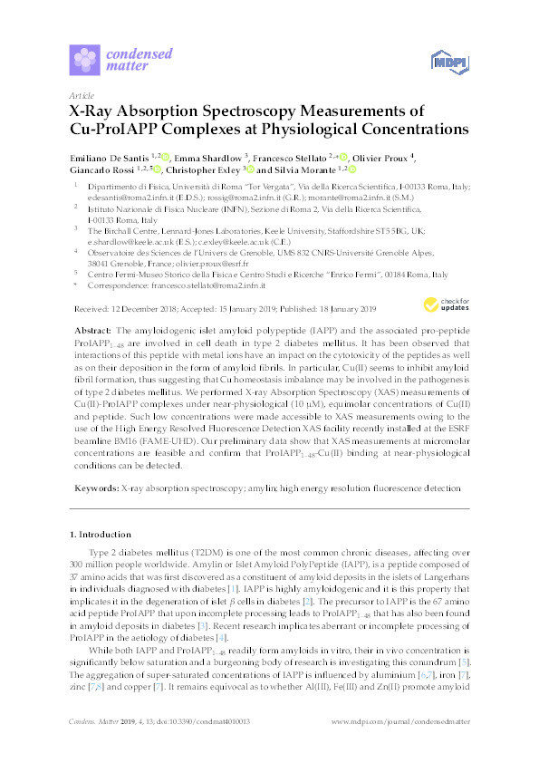 X-Ray Absorption Spectroscopy Measurements of Cu-ProIAPP Complexes at Physiological Concentrations Thumbnail