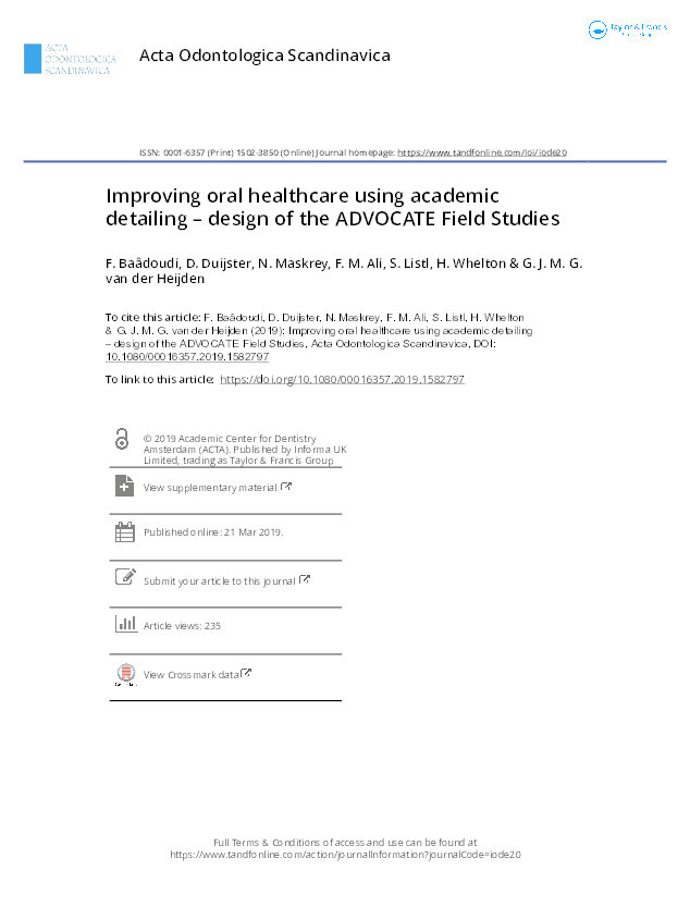Improving oral healthcare using academic detailing - design of the ADVOCATE Field Studies. Thumbnail