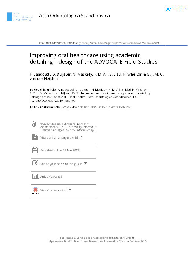 Improving oral healthcare using academic detailing - design of the ADVOCATE Field Studies. Thumbnail