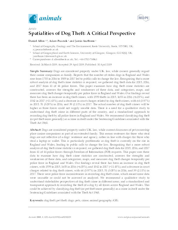Spatialities of Dog Theft: A Critical Perspective Thumbnail