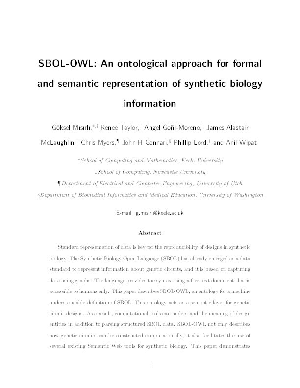 SBOL-OWL: An ontological approach for formal and semantic representation of synthetic biology information Thumbnail
