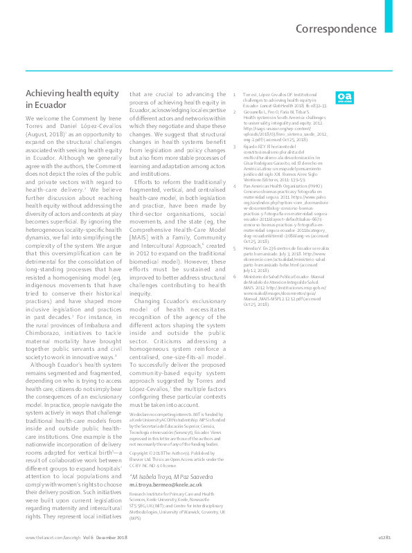 Achieving health equity in Ecuador. Thumbnail
