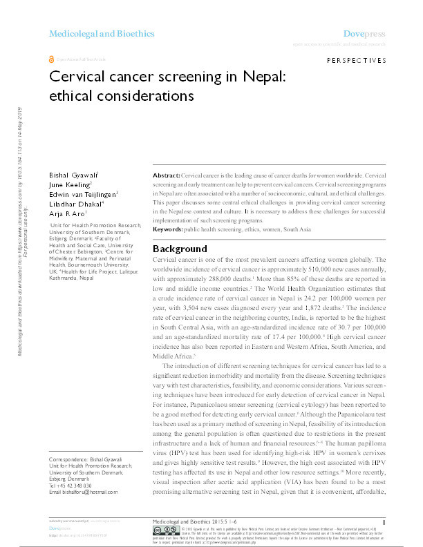 Cervical cancer screening in Nepal: ethical considerations Thumbnail