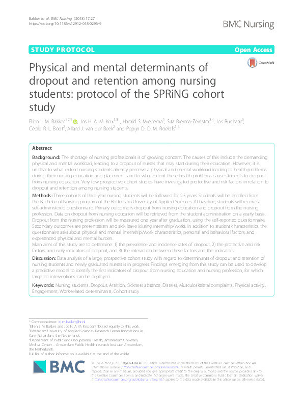 Physical and mental determinants of dropout and retention among nursing students: protocol of the SPRiNG cohort study. Thumbnail