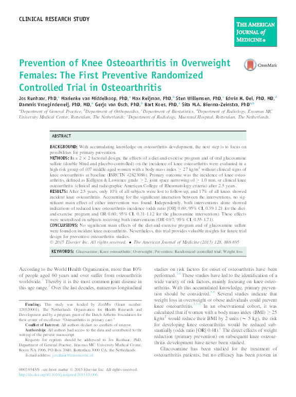 Prevention of knee osteoarthritis in overweight females: the first preventive randomized controlled trial in osteoarthritis. Thumbnail
