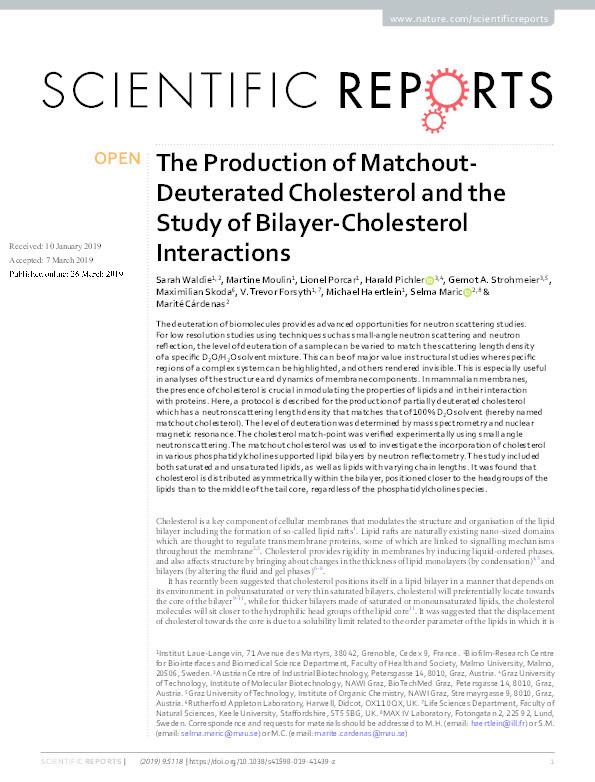 The Production of Matchout-Deuterated Cholesterol and the Study of Bilayer-Cholesterol Interactions. Thumbnail