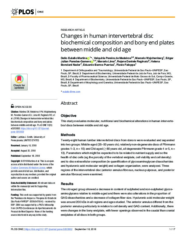 Changes in human intervertebral disc biochemical composition and bony end plates between middle and old age Thumbnail