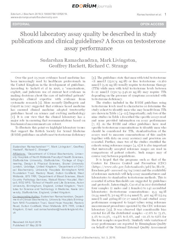 Should laboratory assay quality be described in study publications and clinical guidelines? A focus on testosterone assay performance Thumbnail