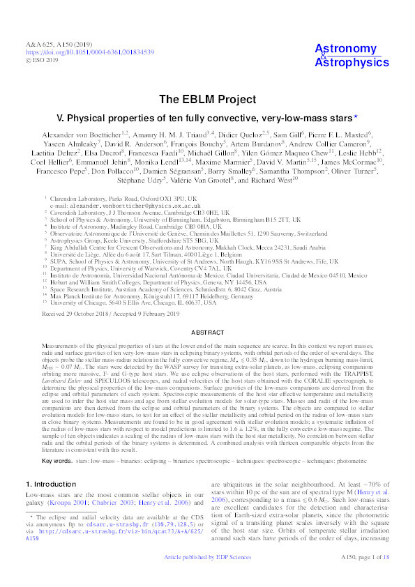 The EBLM Project V. Physical properties of ten fully convective, very-low-mass stars Thumbnail