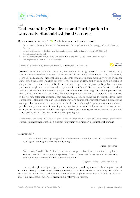 Understanding Transience and Participation in University Student-Led Food Gardens Thumbnail