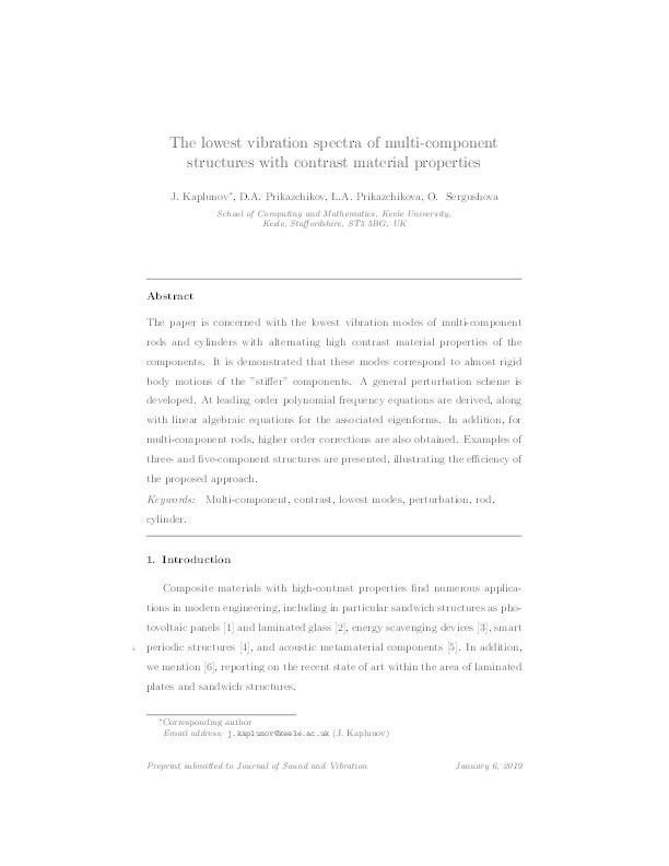 The lowest vibration spectra of multi-component structures with contrast material properties Thumbnail