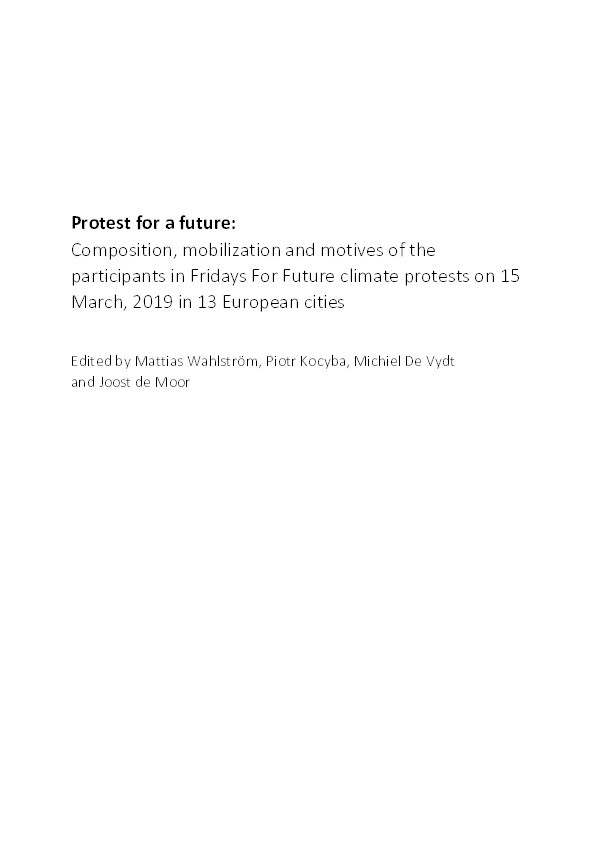 Protest for a future: Composition, mobilization and motives of the participants in Fridays For Future climate protests on 15 March, 2019 in 13 European cities Thumbnail