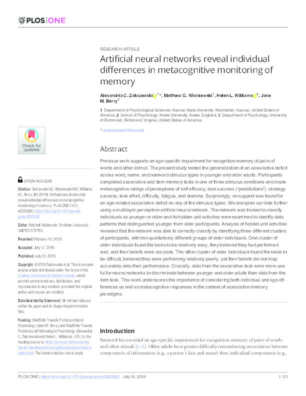 Artificial neural networks reveal individual differences in metacognitive monitoring of memory Thumbnail