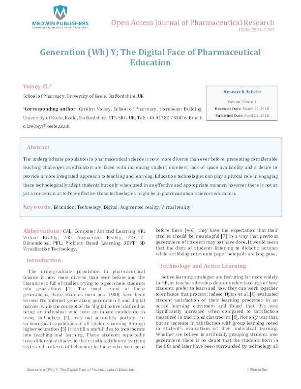Generation (Wh) Y; The Digital Face of Pharmaceutical Education Thumbnail