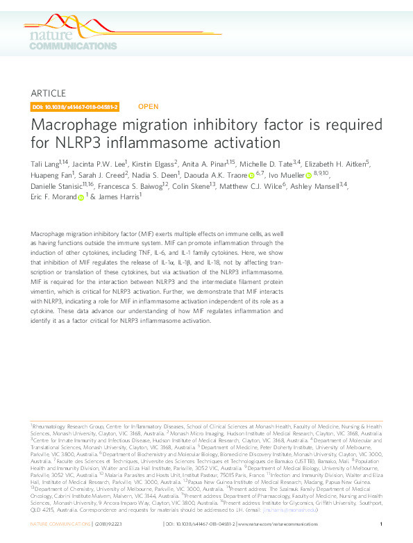 Macrophage migration inhibitory factor is required for NLRP3 inflammasome activation Thumbnail